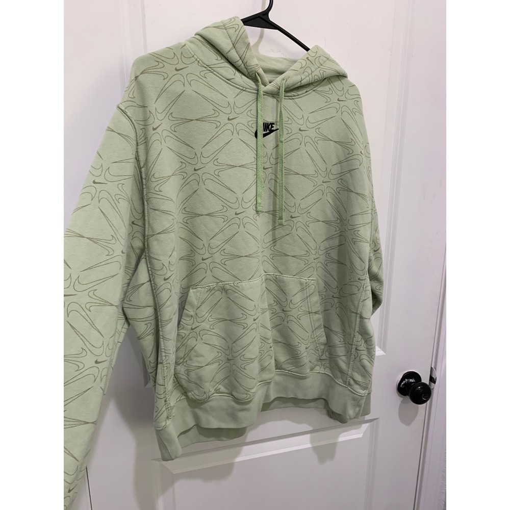 Nike Sportswear Club Fleece All Over Swoosh Print Hoodie Sage Green Large